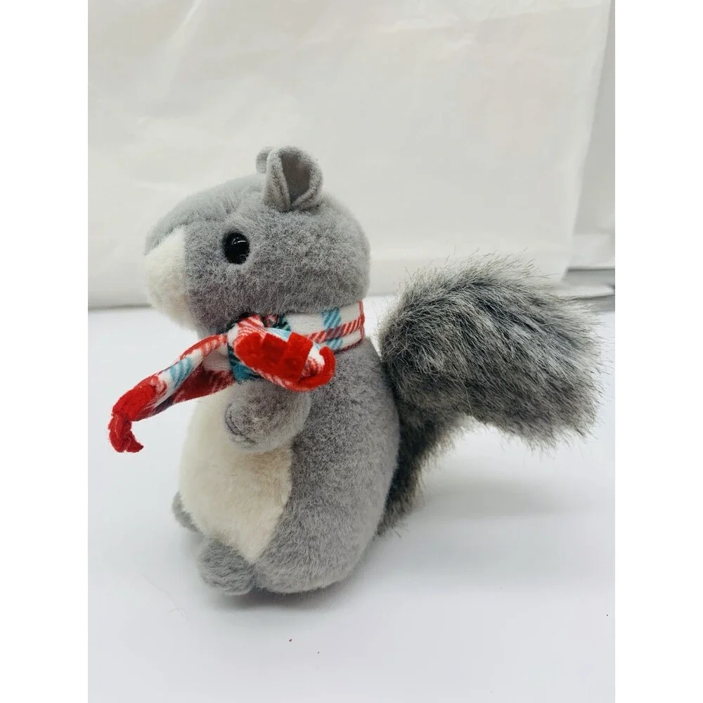 Douglas Winter Friends Plush Grey Squirrel with Plaid Scarf 6” Stuffed Animal